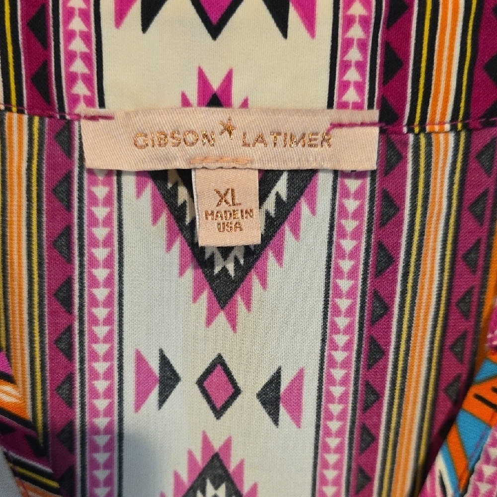 (J1) Gibson Latimer Multicolor Aztec Long Sleeve Mini Dress Sz XL - Picture 2 of 5